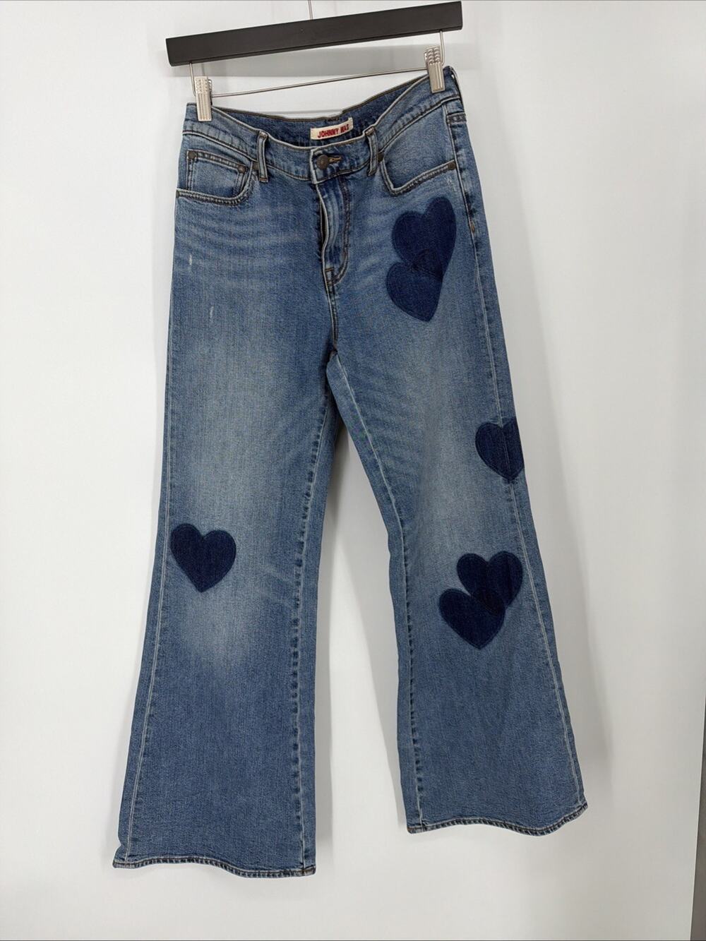 Johnny Was The Straight Flare Jeans Blue Hearts Women's Darling Amore Sz 27